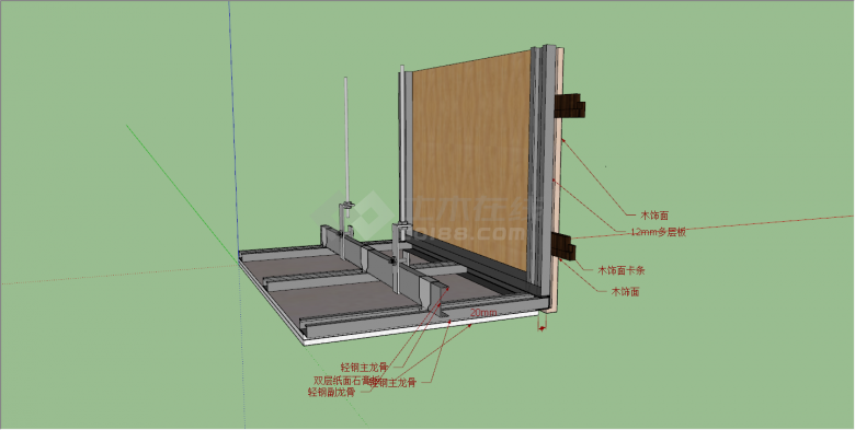 石膏板与木饰面吊顶局部细节su模型-图二