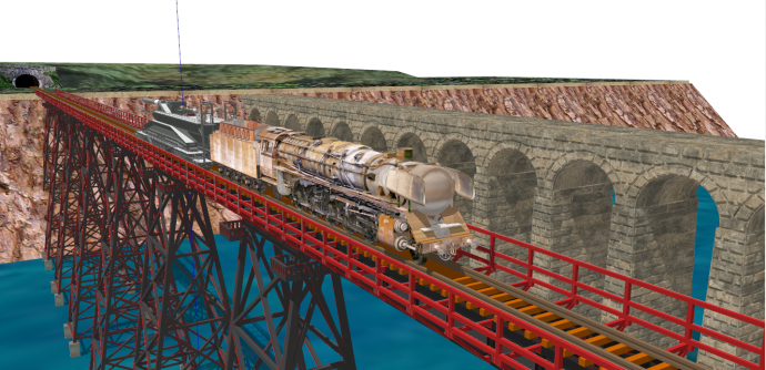 高架桥货运老式火车su模型_图1