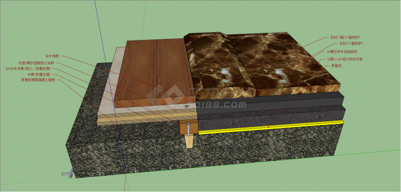 门槛石木制地板组合su模型-图一