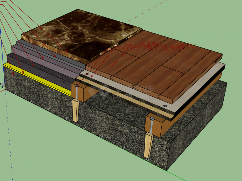 石材与实木地板结合su模型-图二