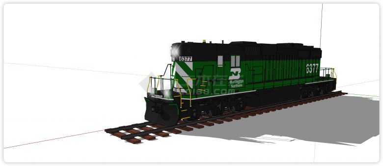 火车头鲜绿色车厢白色字体su模型-图二