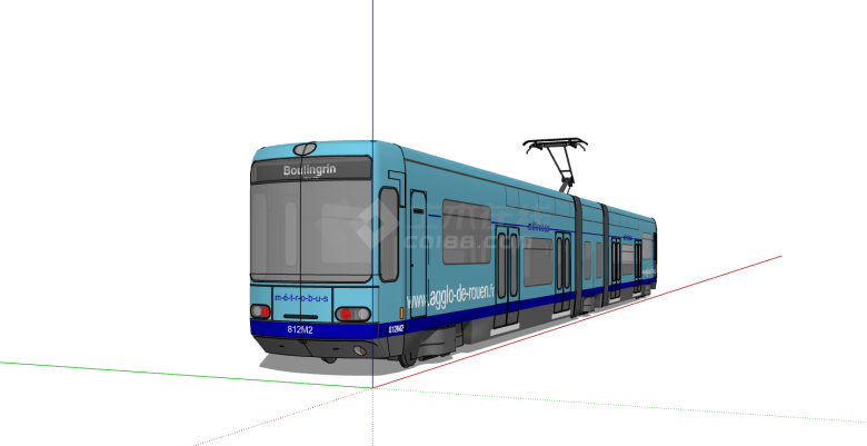 蓝色系两节有轨电车su模型-图一