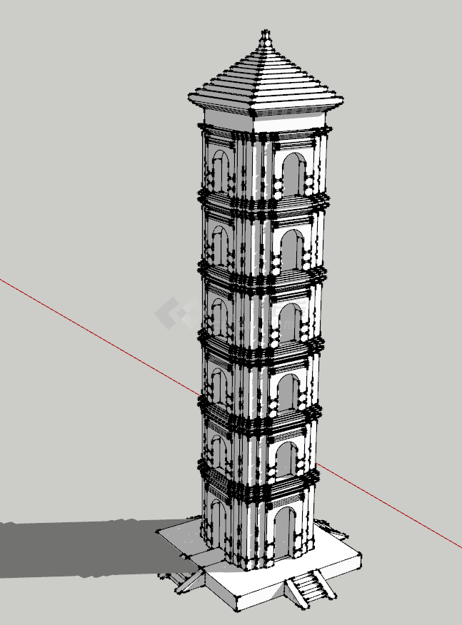 现代中式复古高塔su模型-图二