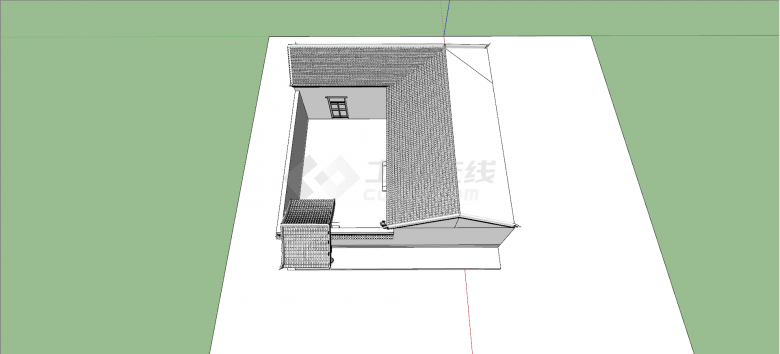 中式坡顶L形古建民居su模型-图二
