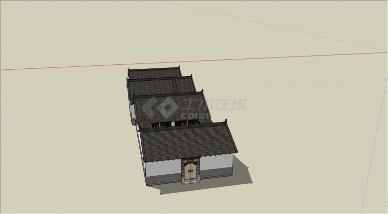 带有四座中式建筑的房子的su模型-图二
