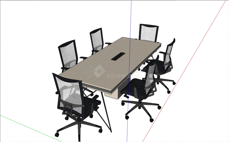长方形会议桌配6把轮滑椅su模型-图二
