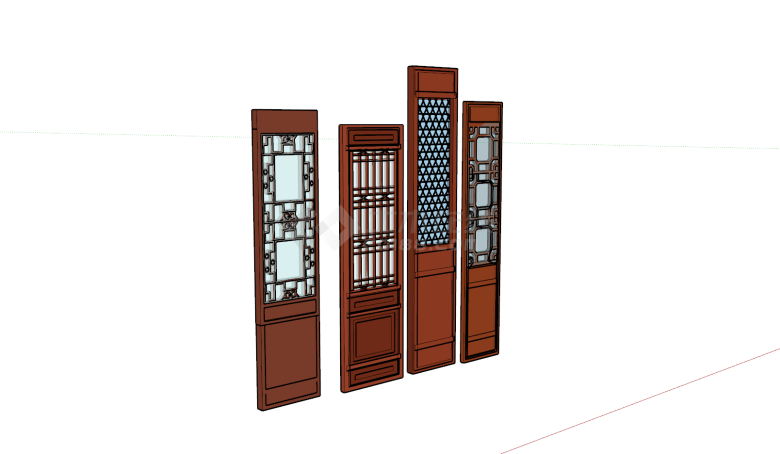 构件和配景su模型门窗棕色-图二