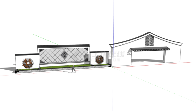 带草坪白色景墙设计su模型-图二