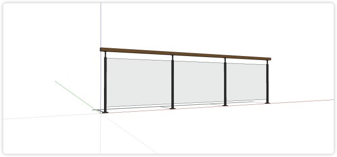 黑色方管固定实木方条扶手玻璃栏杆su模型_图1