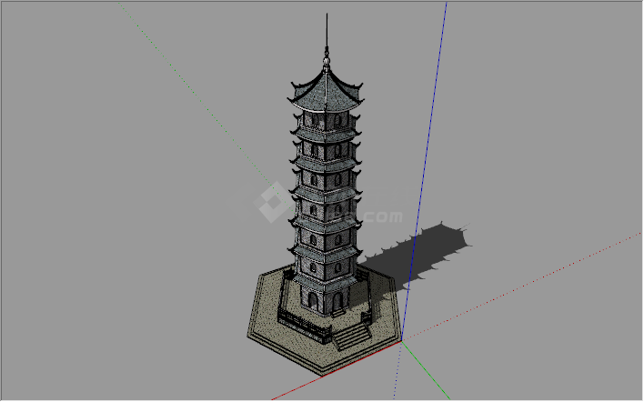 中式高层景观塔尖塔su模型-图二