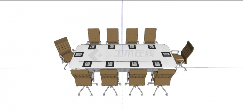 布艺座椅浅色塑木办公桌会议桌su模型-图一