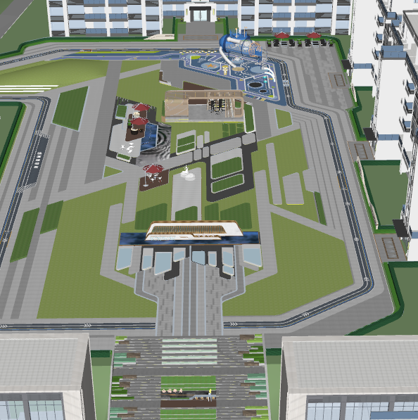 市中心小区广场景观su模型_图1