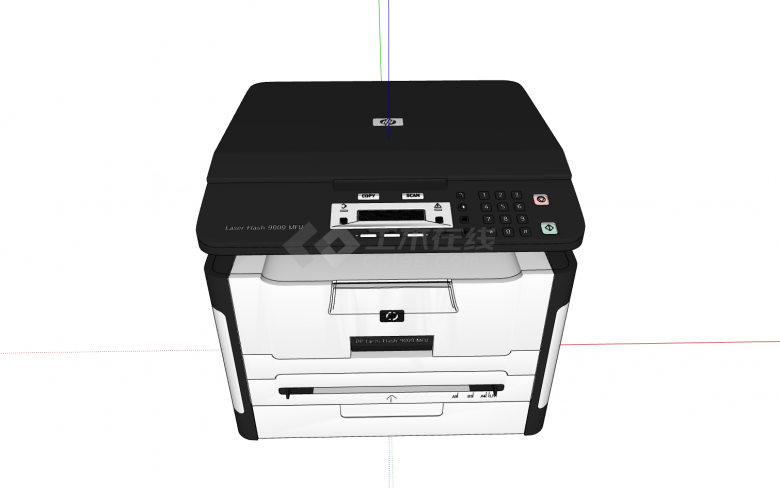惠普黑白配色打印复印一体机办公器材su模型-图二
