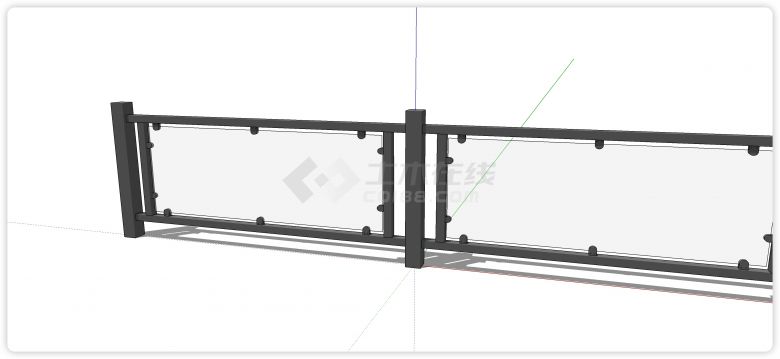 两段黑色长方管结构玻璃栏杆su模型-图二