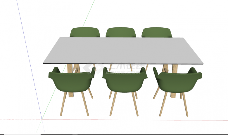 现代绿色座椅办公桌会议桌su模型-图一