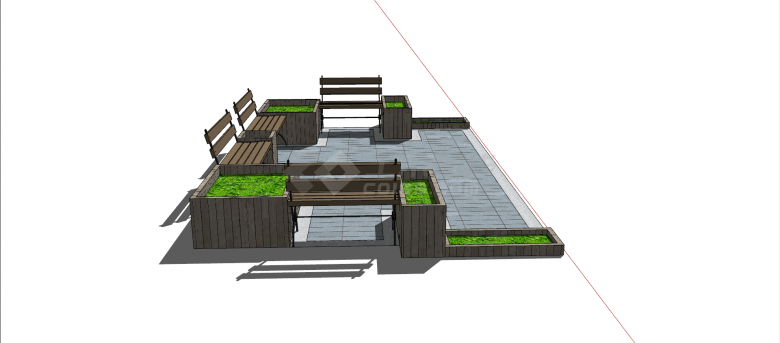 现代简约木制景池参考庭院su模型-图二