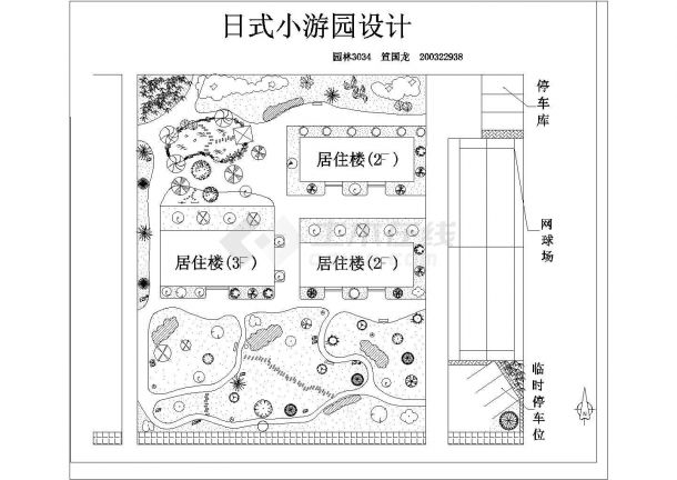 某日式小游园规划绿化设计cad总平面方案图（甲级院设计）-图一