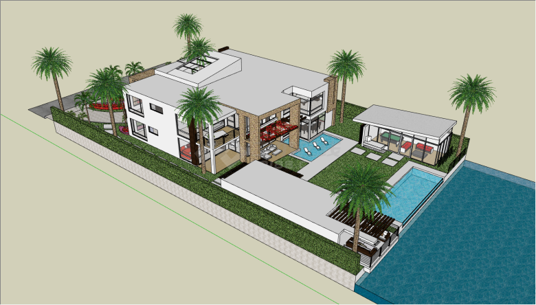 带有游泳池的环境优美的别墅庭院su模型-图二