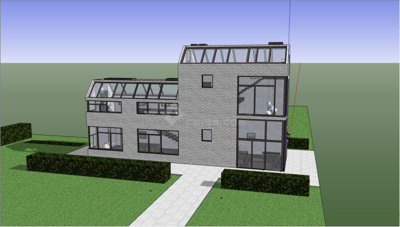 一栋灰色的带有阳光房别墅建筑su模型-图二