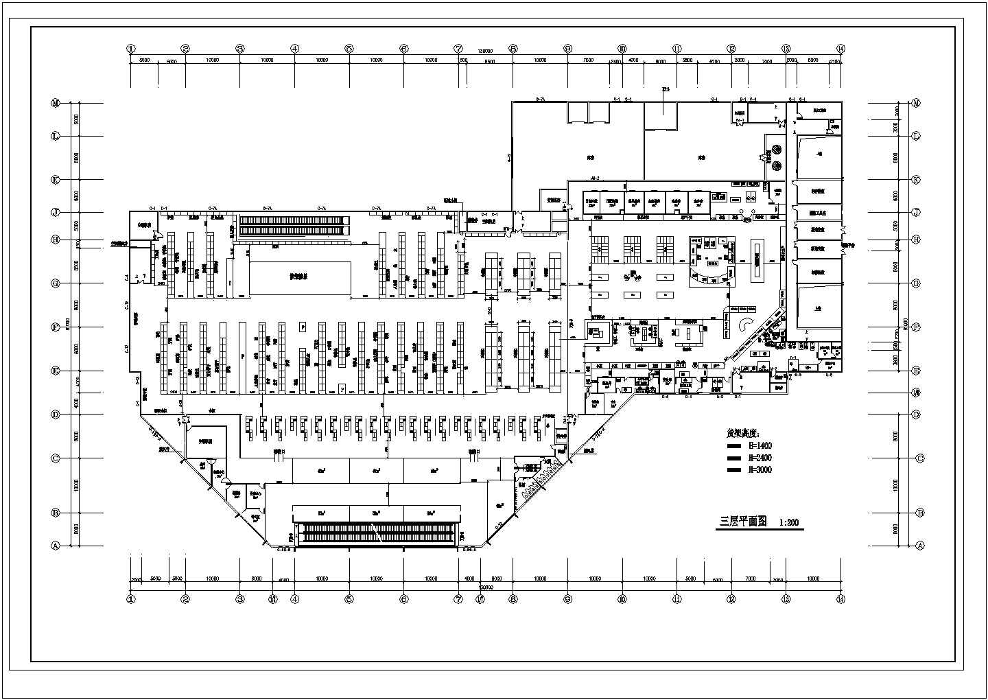 某三层大型超市设计cad详细平面布置图（含经济技术指标）