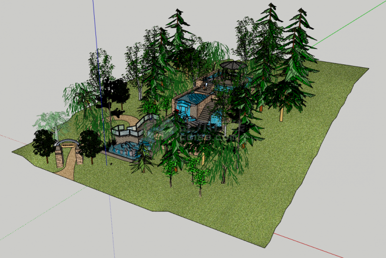 园林式小型现代庭院su模型-图一