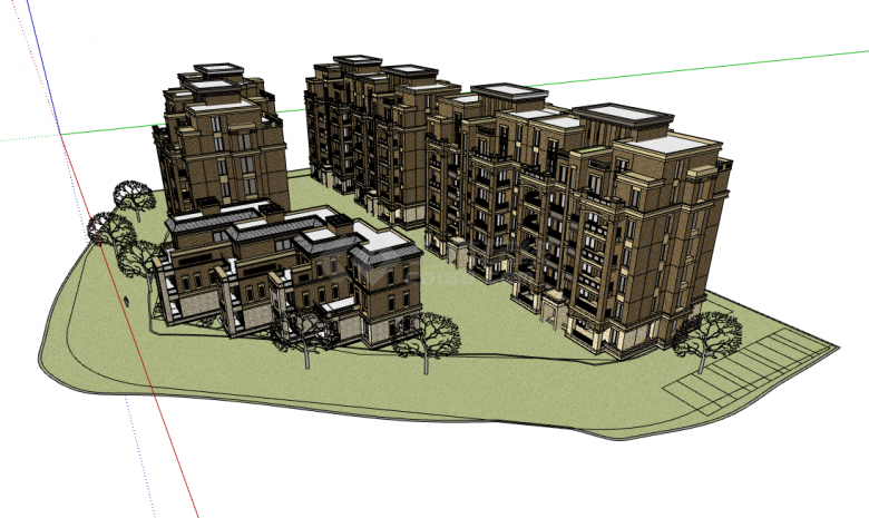 联排别墅和多层的住宅小区项目su模型-图二