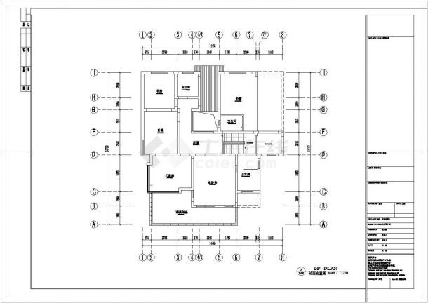 某二层私人别墅室内装修设计cad全套施工图（布置详细）-图二