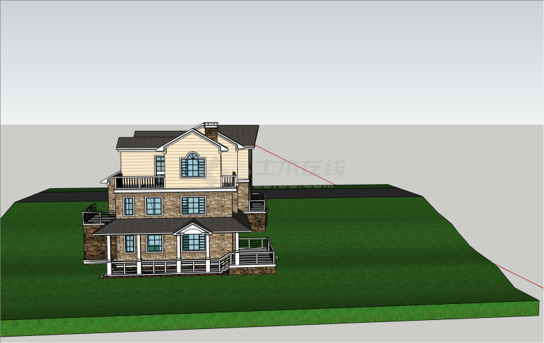 石砌三层英式风格私人别墅su模型-图二