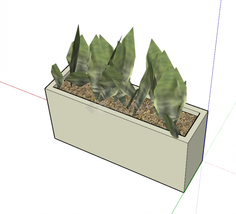 一盆长方形大叶植物盆栽su模型-图一