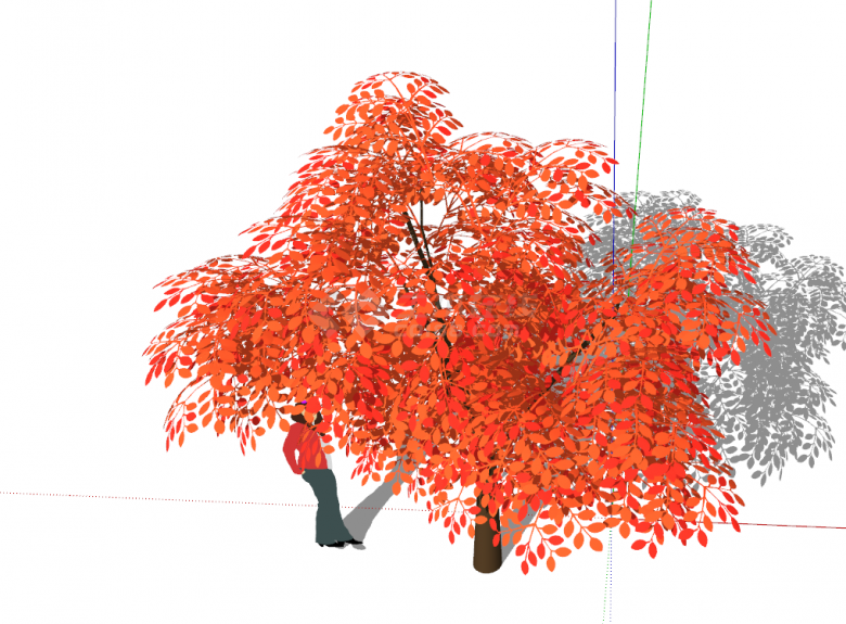 树叶婆娑的红色花乔木su模型-图二
