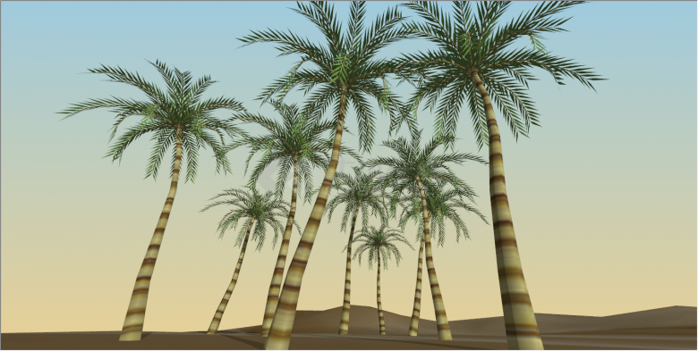 聚集式绿色棕榈热带树su模型-图一