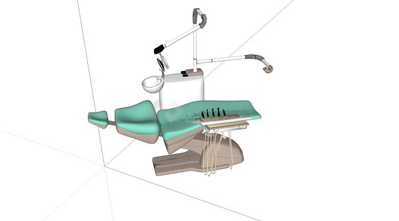 绿色垫子可平躺牙医手术台医疗器械su模型-图二