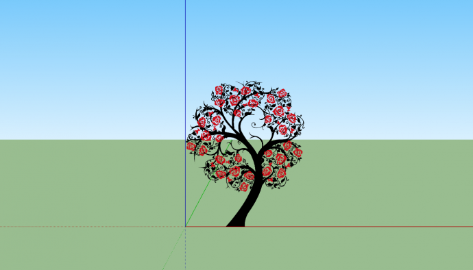 黑枝干红玫瑰圆形树su模型_图1