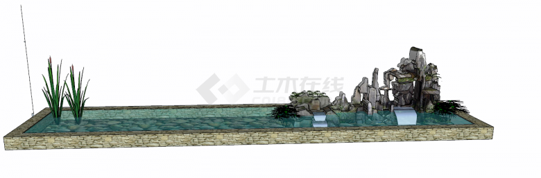 现代秀丽创意假山置石叠水su模型-图二