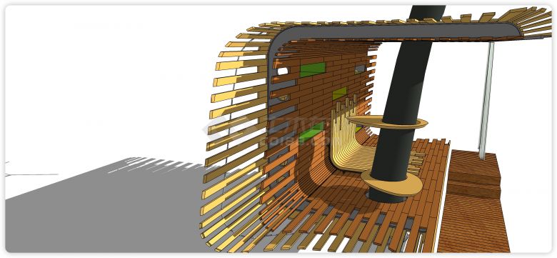 条形木条结构树池座椅su模型-图二