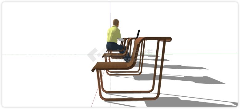 Z字型坐椅台面一体异形座椅su模型-图一