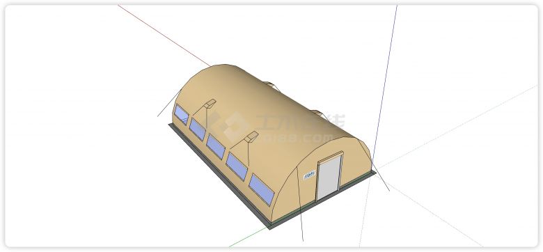 黄色圆顶带窗户露营帐篷su模型-图二