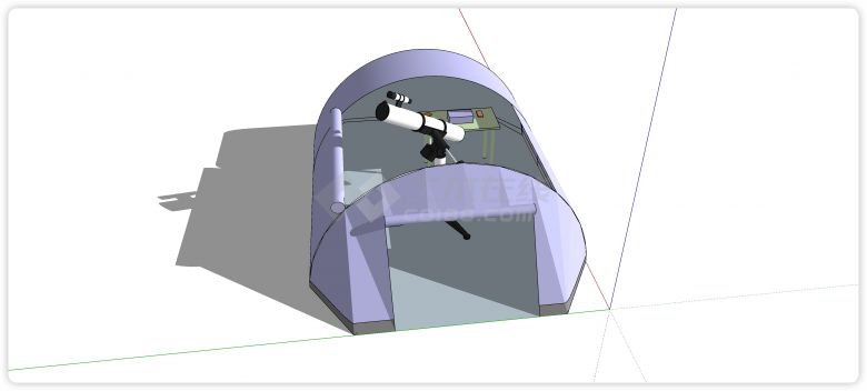 紫色天文望远镜帐篷su模型-图二