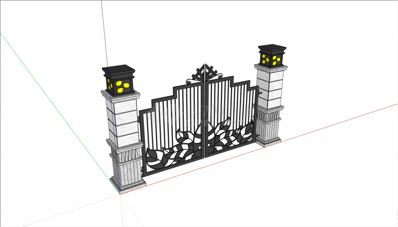 一款精美的带有两根石柱的铁门su模型-图二