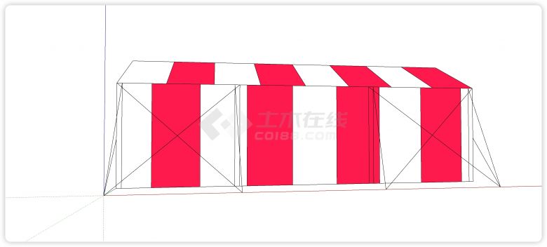 红白相间三角顶帐篷su模型-图二