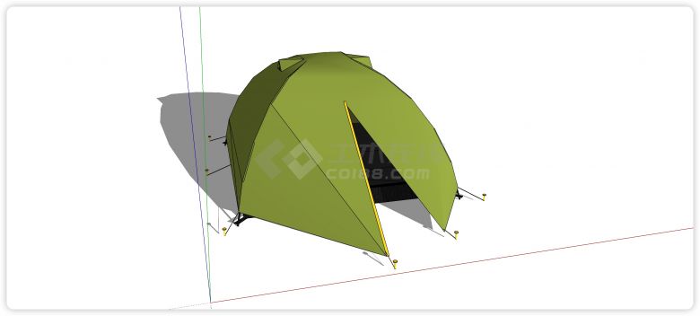 方形底拱形顶绿色帐篷su模型-图二