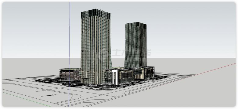 U型主体结构8字型副楼办公楼su模型-图二