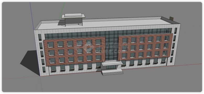 灰色大理石红色方格造型办公楼su模型-图二