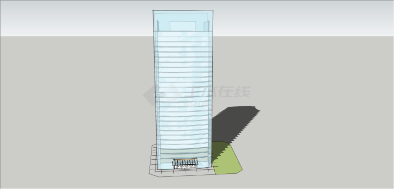 现代玻璃制办公大厦su模型-图二