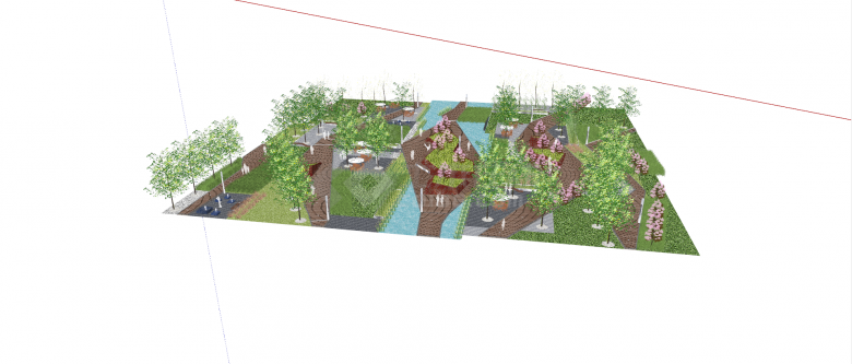 现代化带水池公园景观su模型设计-图一