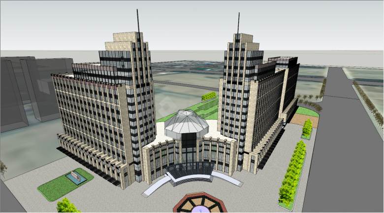 两栋一模一样相对的新古典酒店方案：都市双子su模型-图二