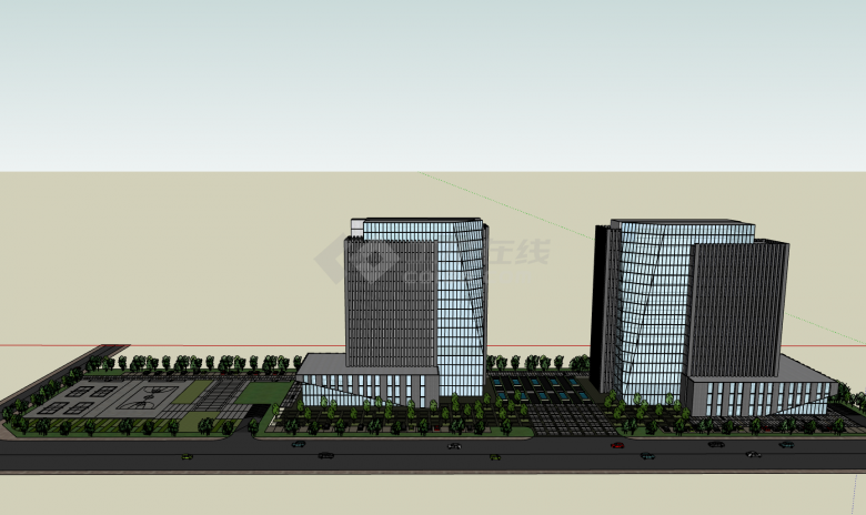 现代大型南区办公楼su模型-图二