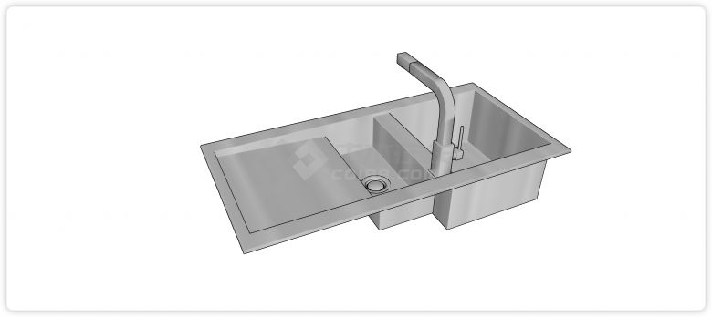 一大一小带沥水坡不锈钢台盆水槽组合su模型-图二