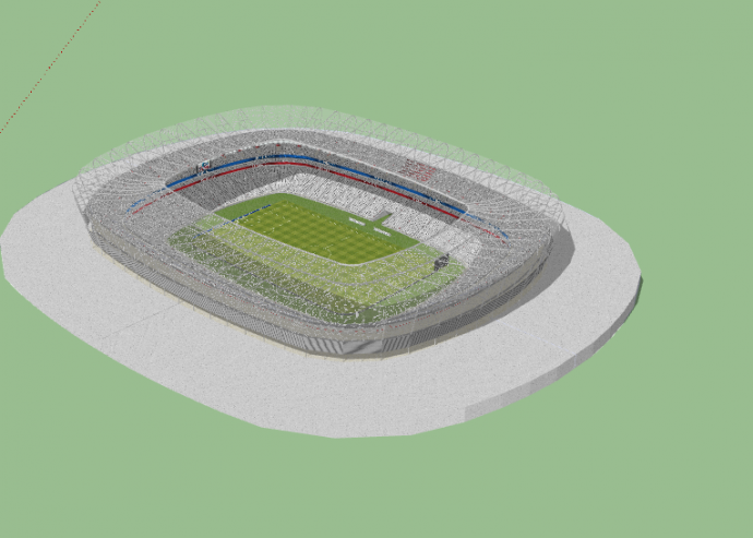 带有灰色网格外形和方格草坪的足球场su模型_图1