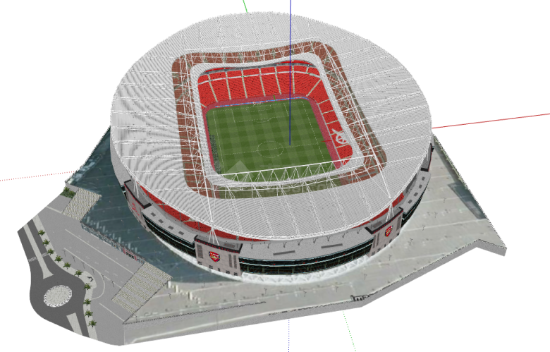 鸟巢形状带有红色座椅的大型足球场su模型-图二